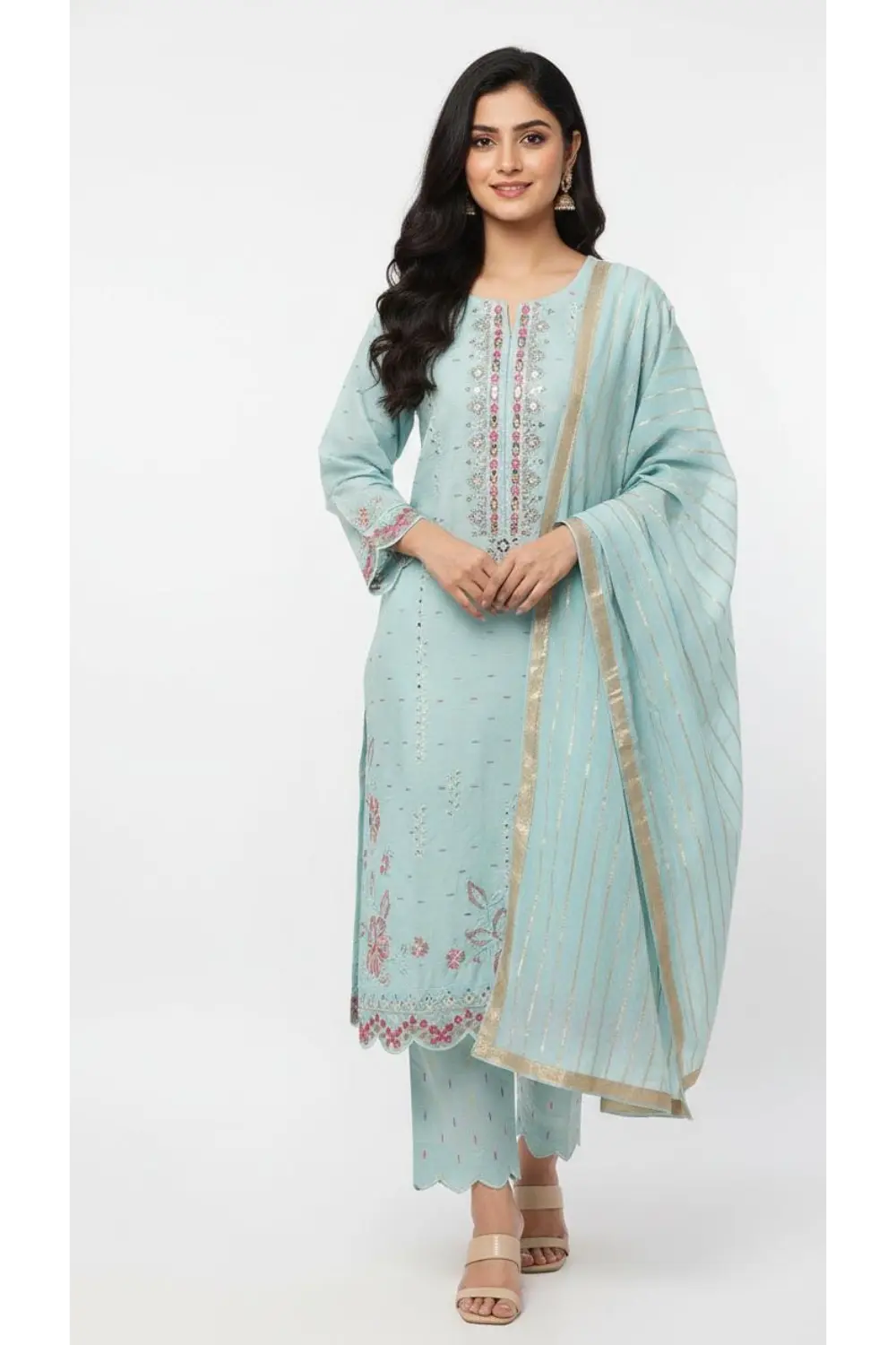 Sky Blue Embroidered 3-Piece Suite