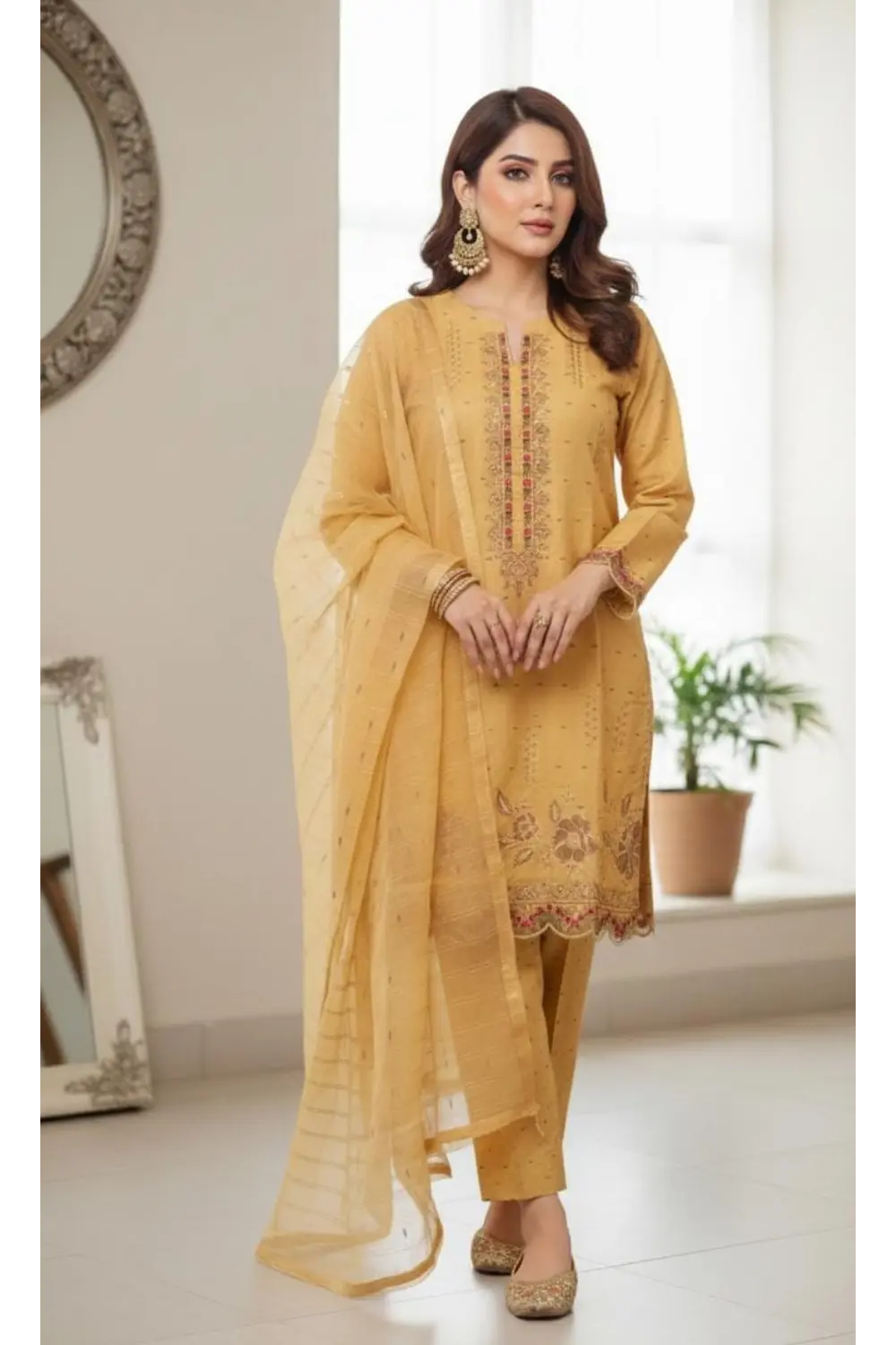 yellow Embroidered 3-Piece Suite