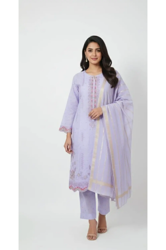 light purple Embroidered 3-Piece Suite