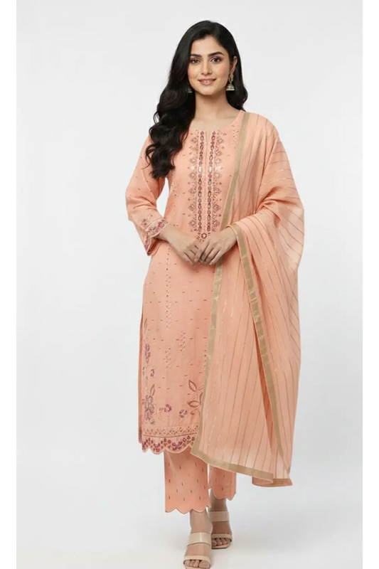 peach Embroidered 3pcs