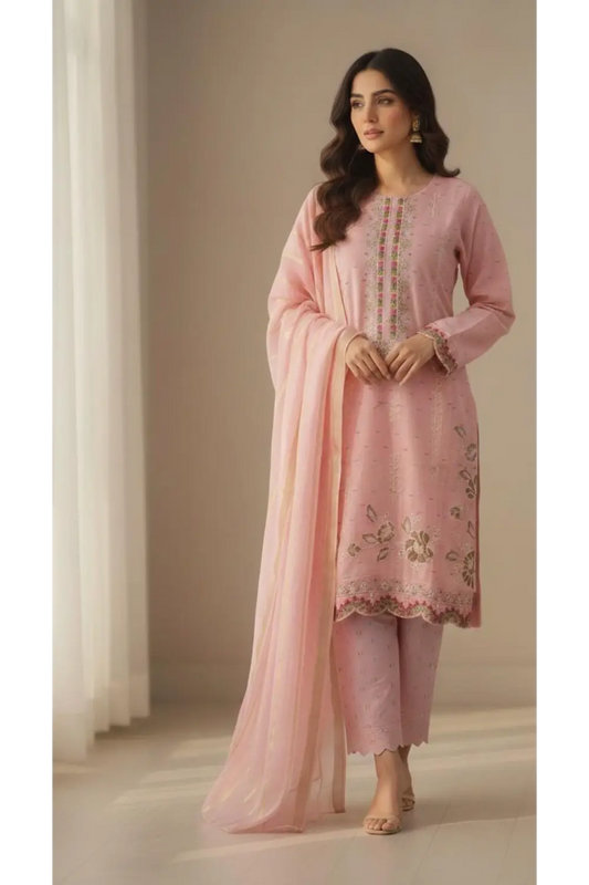 light pink  3pcs Embroidered