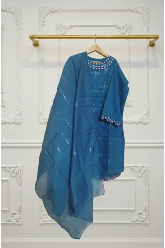 Dark blue Embroidered 3-Piece Suite